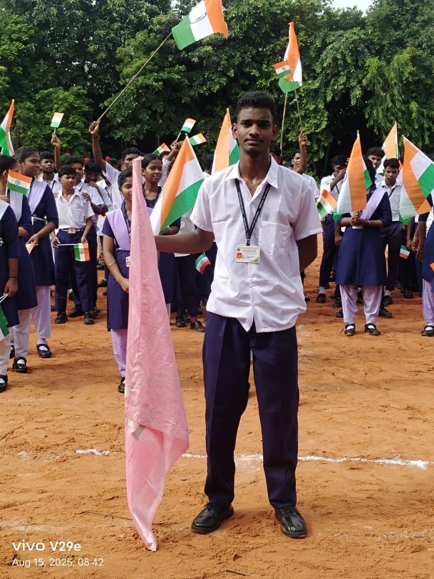 Students carrying Indian flags during a school event